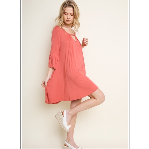 Mini Bell Sleeve Keyhole Dress - Picture 3 of 5